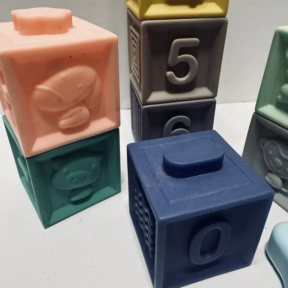 Silicone Rubber Soft Blocks Montessori Baby Toys Stacking Colorful Set Of 12